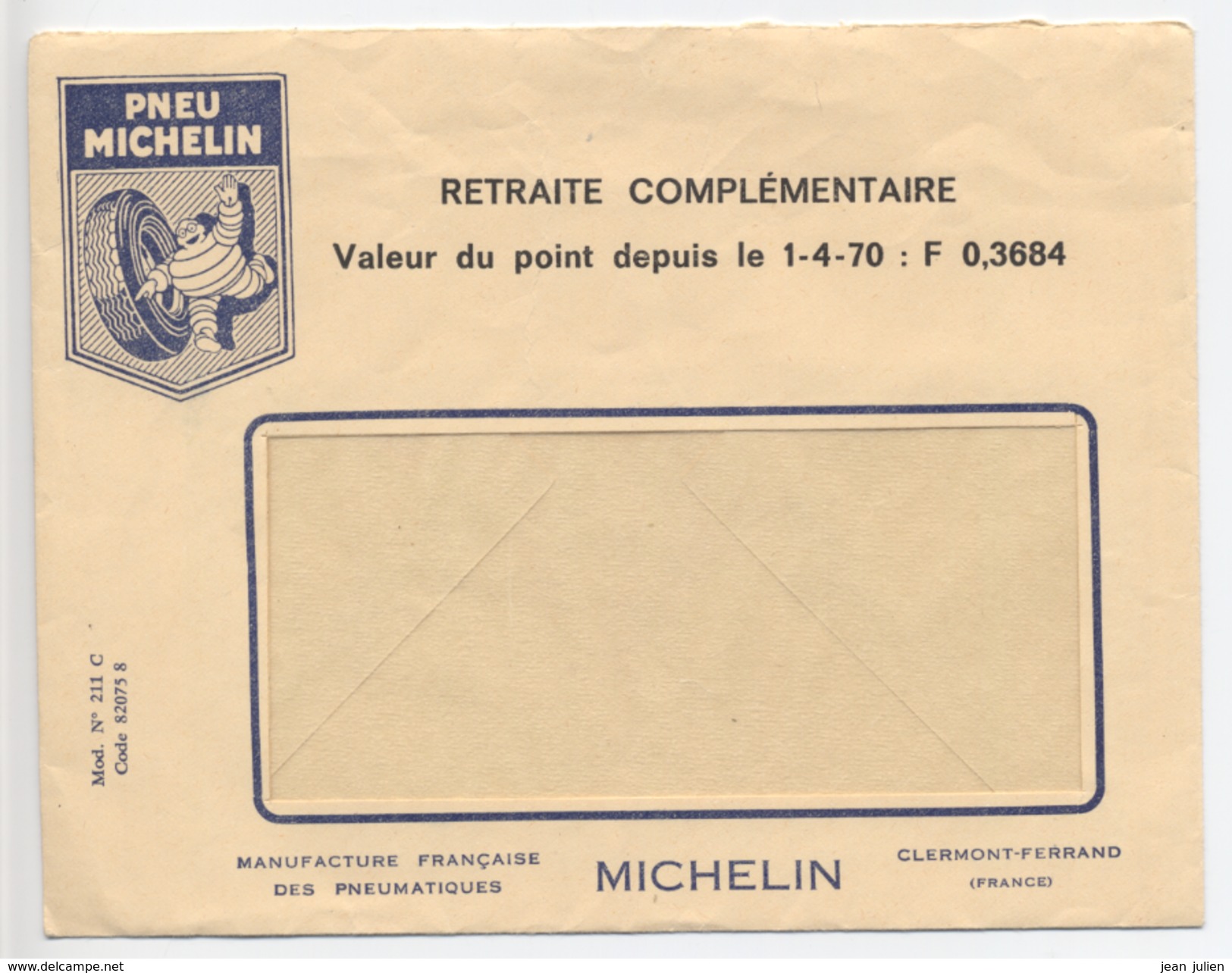 PNEU MICHELIN  - Enveloppe - " Retraite Complémentaire " - Valeur Du Point - 1970 - Otros & Sin Clasificación
