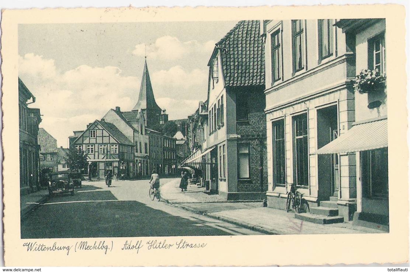 WITTENBURG Mecklenburg Adolf Hitler Strasse Belebt Fahrrad Oldtimer Grünlich 12.8.1939 Gelaufen - Hagenow