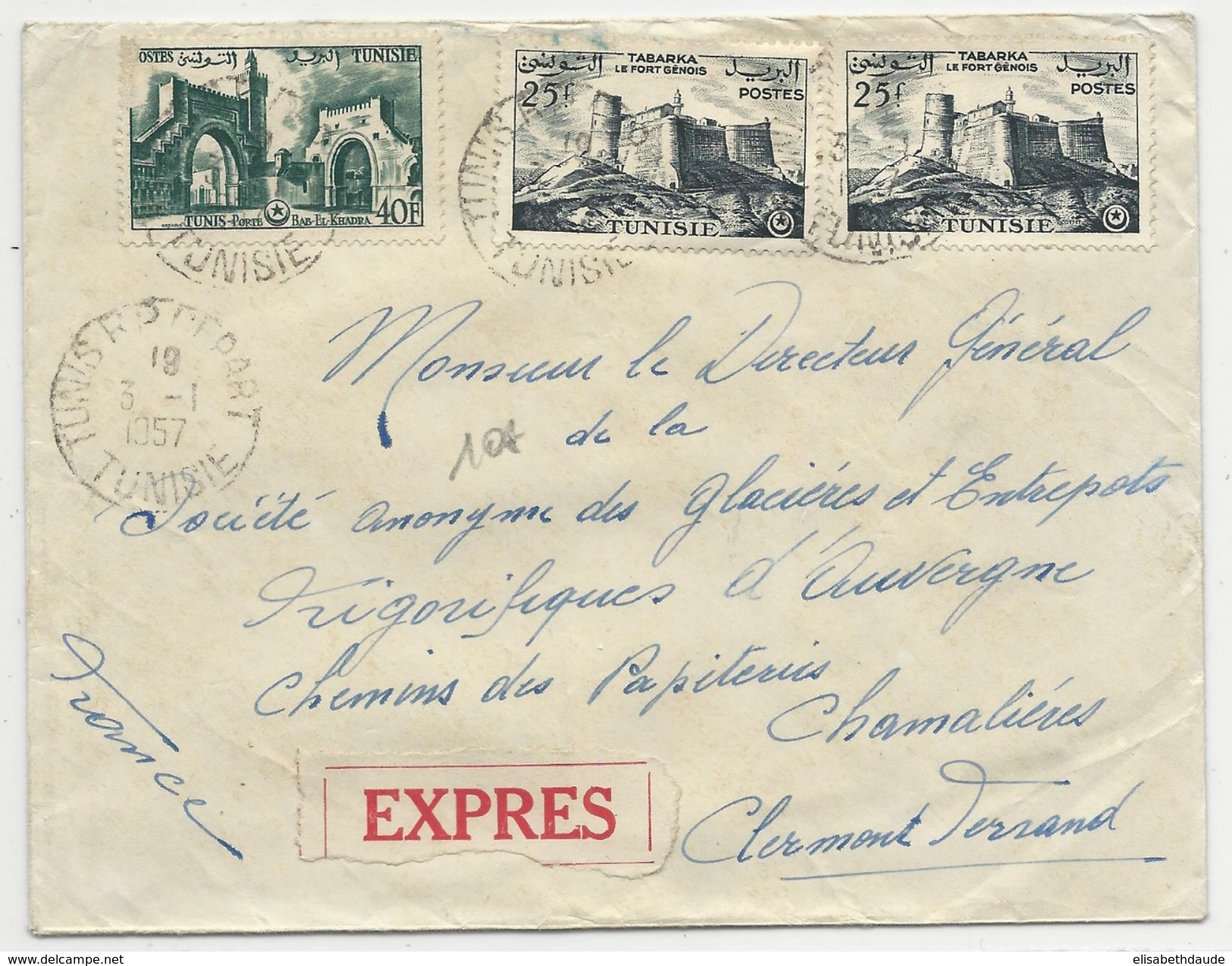 TUNISIE - 1957 - ENVELOPPE EXPRES De TUNIS Pour CLERMONT-FERRAND - Tunisia