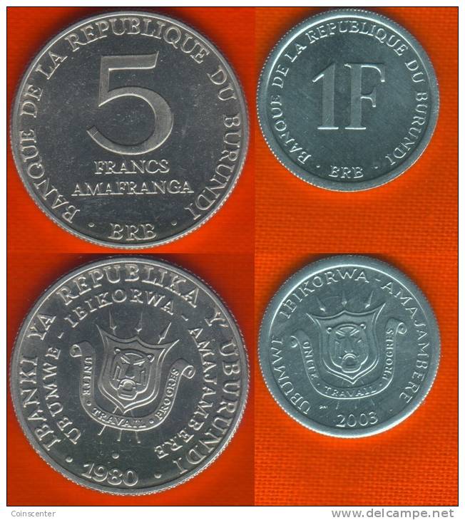 Burundi 1 + 5 Francs 1980-2003 UNC - Burundi