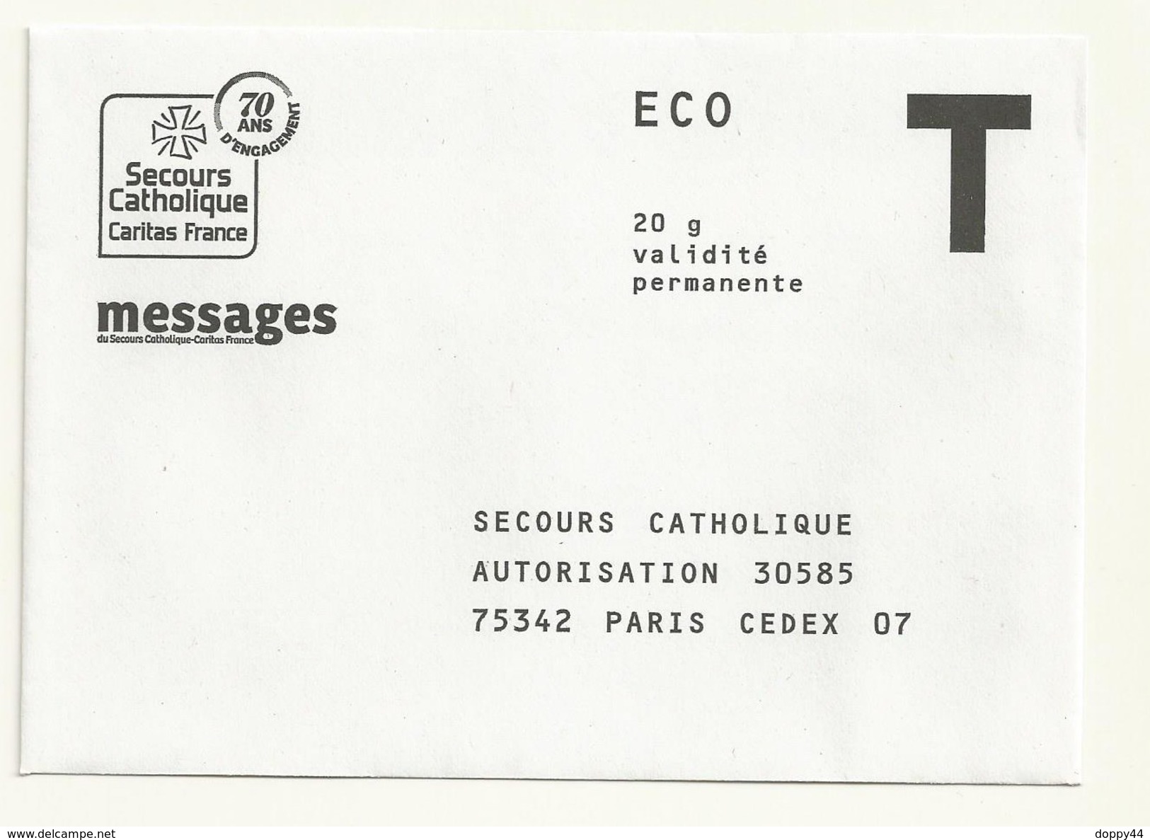 ENVELOPPE T SECOURS CATHOLIQUE  CARITAS FRANCE - Cartes/Enveloppes Réponse T