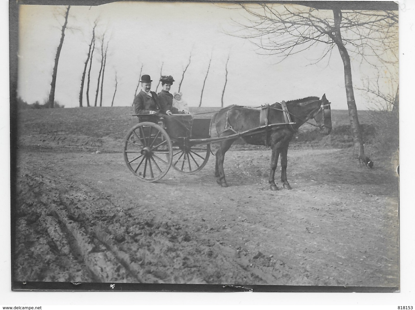 Groot-Bijgaarden Grand-Brigand 15/3/1908 : Paardenkoets Met Mr.&Me. Et Enfant Pelgrims?originele Foto 12x9cm) - Dilbeek