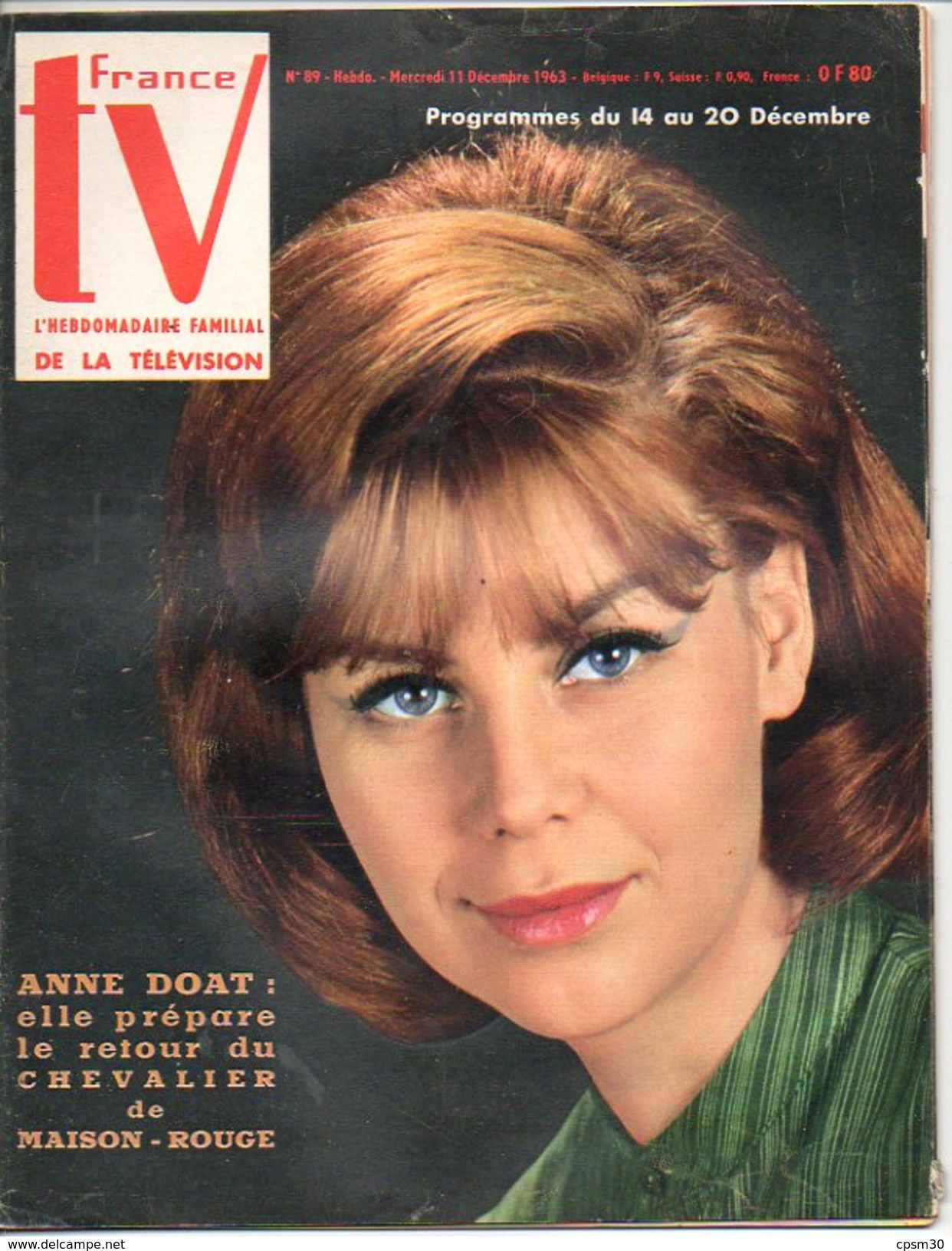 TV France N° 089 Dec 1963; Anne Doat; Les Surfs Poster; BB; Jean Nohain; Jeux TV; Nombreuses PUB; Cuisine - Cinéma/Télévision