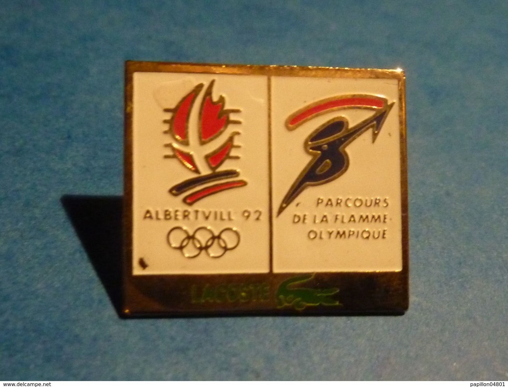PIN'S PIN  LACOSTE CROCODILE JEUX OLYMPIQUE ALBERTVILLE 1992 PARCOURS DE LA FLAMME OLYMPIQUE HIVER - Jeux Olympiques