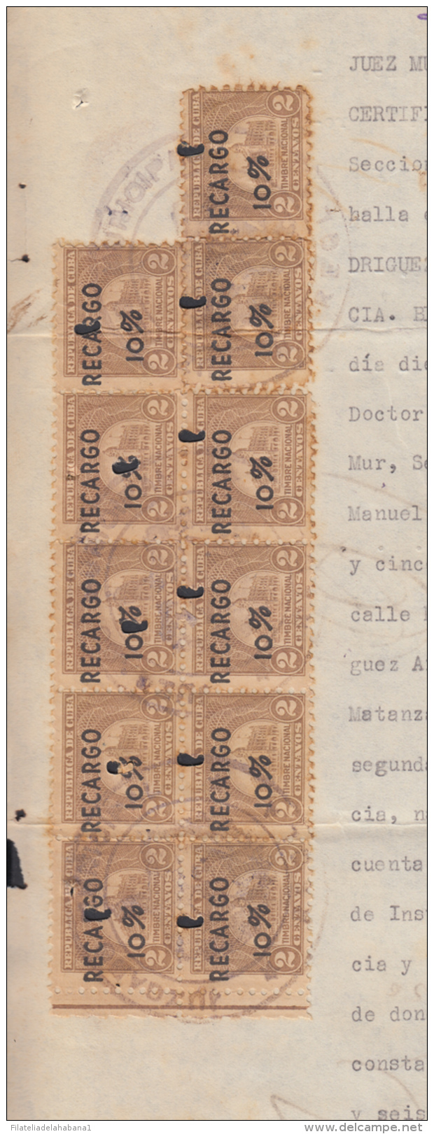 REP-166 CUBA REPUBLICA REVENUE (LG-1152) 2c TIMBRE NACIONAL 1938 COMPLETE DOC. - Timbres-taxe