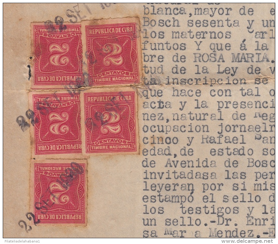 REP-176 CUBA REPUBLICA REVENUE (LG-1161) 2c VERMELLION TIMBRE NACIONAL 1924 ROULLETED PERF COMPLETE DOC DATED 1930. - Strafport