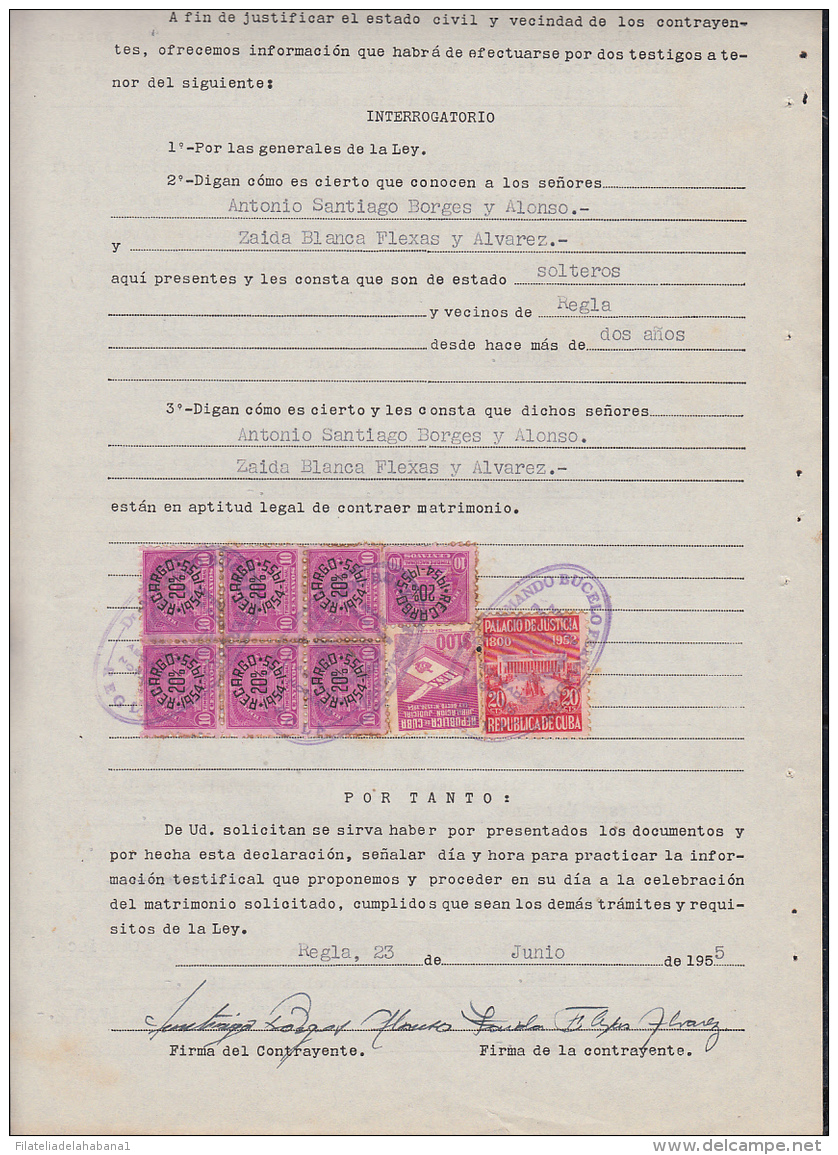 REP-180 CUBA REPUBLICA REVENUE (LG-1165) 10c (7) TIMBRE NACIONAL 1954 + PALACIO DE JUSTICIA. COMPLETE DOC - Postage Due