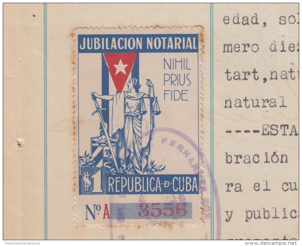 REP-197 CUBA REPUBLICA REVENUE (LG-1101) 1$ JUBILACION NOTARIAL 194? COMPLETE DOC. - Portomarken