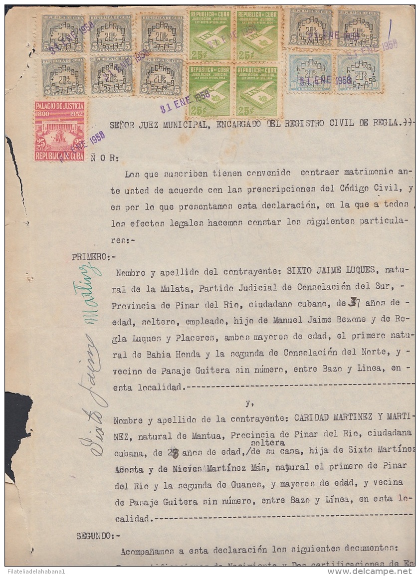 REP-201 CUBA REPUBLICA REVENUE (LG-1105) 5c (8) + 10c TIMBRE NACIONAL 1957 + 25c (4)  JUBILACION NOTARIAL + PALACIO DE J - Strafport