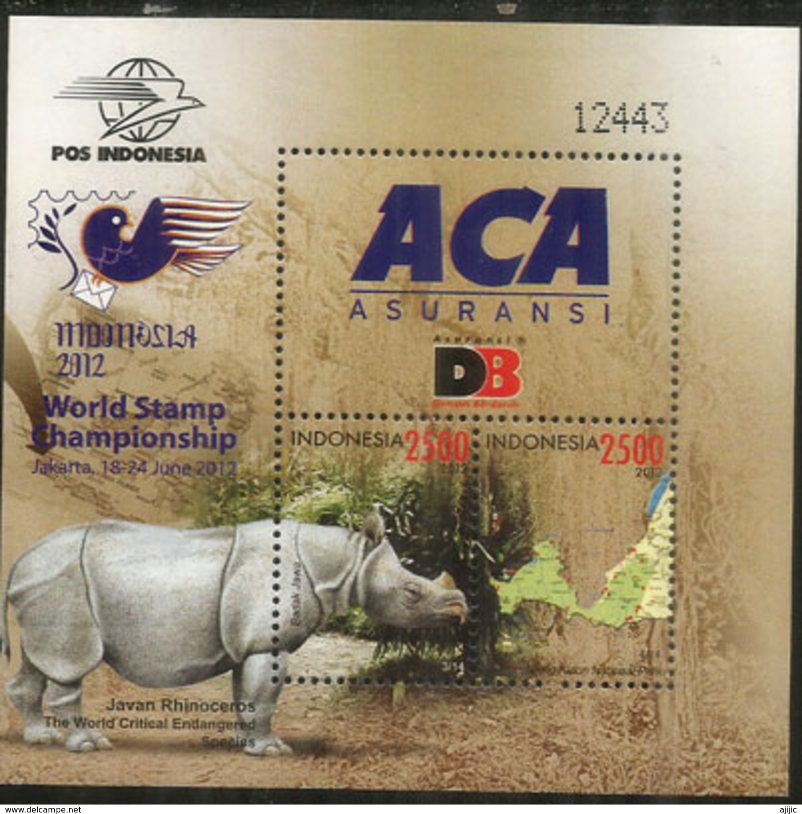 INDONESIE:le Rhinoceros De Java (Parc National D'Ujung Kulan), Bloc-feuillet Neuf ** Année 2012 - Rhinocéros