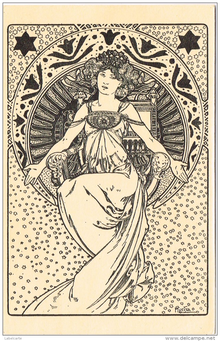 AUSSI COLLECTION DES CENT MUCHA JEUNE FILLE AU TRONE NOIR ET BLANC - Mucha, Alphonse