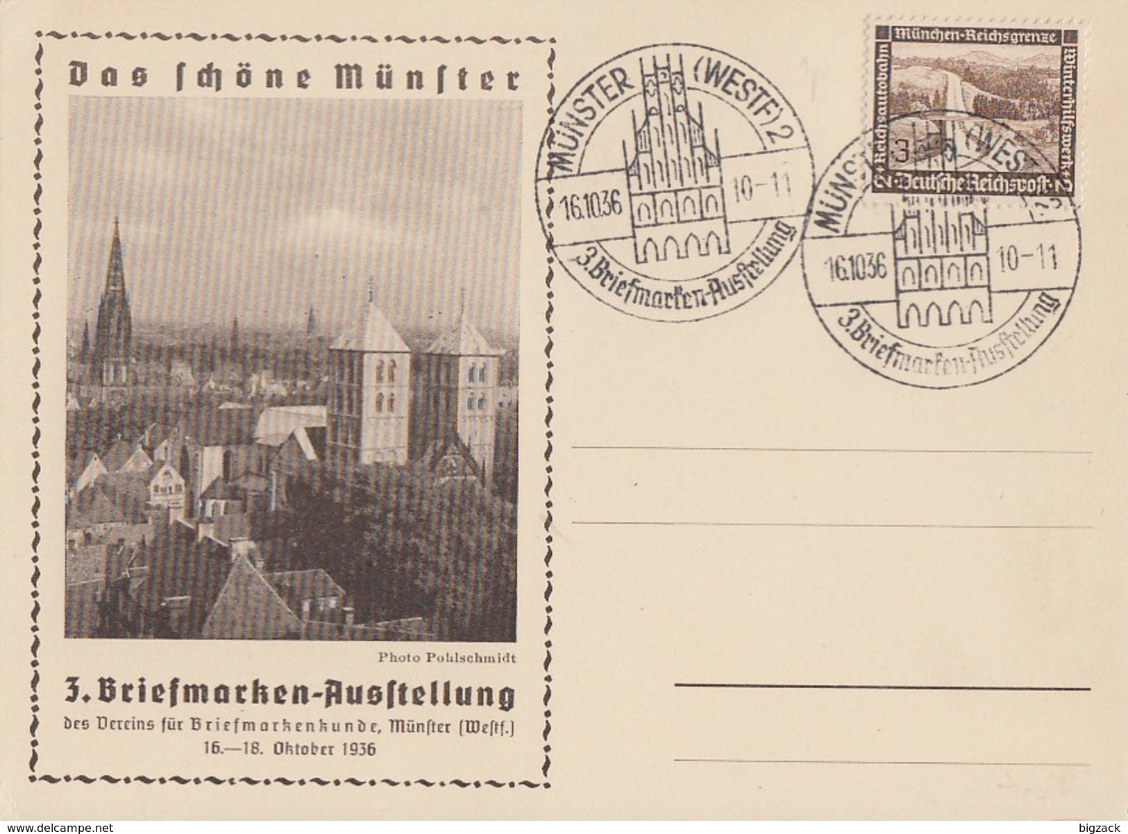 DR Anlaßkarte 3 BM-Austellung Münster EF Minr.634 SST Münster 16.10.36 - Briefe U. Dokumente