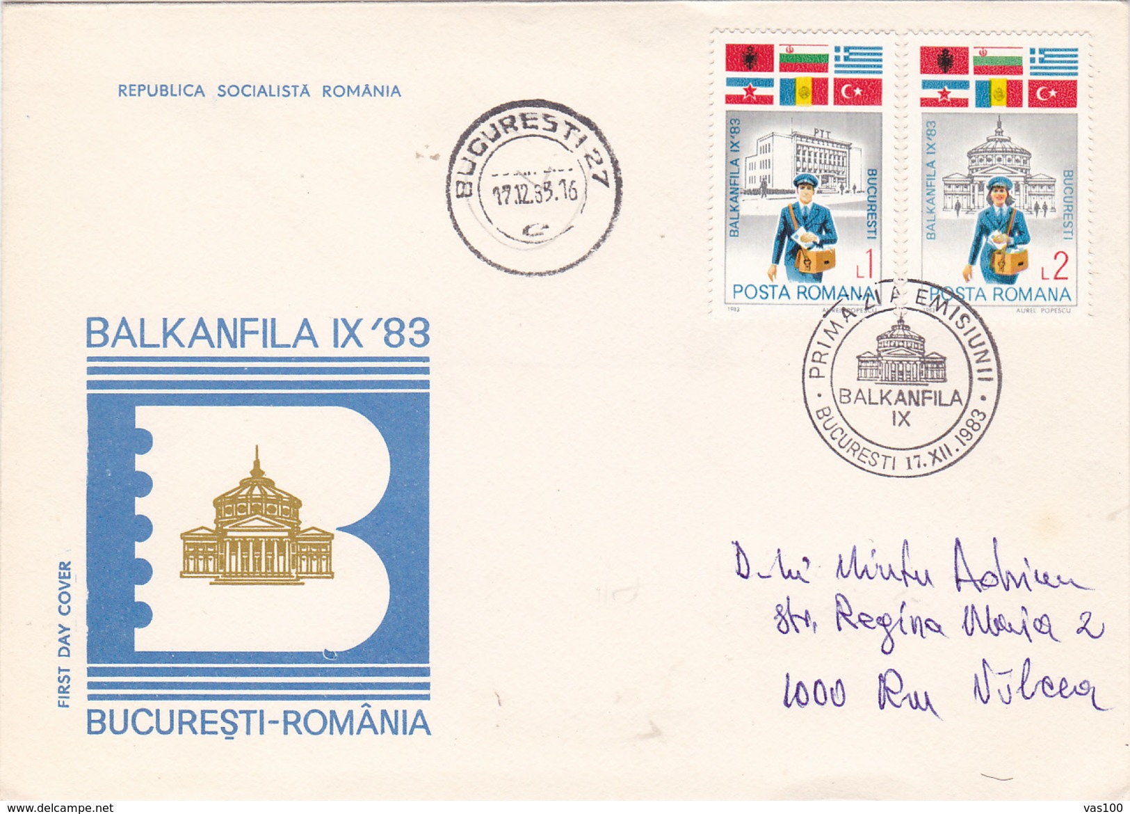 #BV6369  COVER FDC BALKAMFILA 1983,SEND TO MAIL IN FIRST DAY, VERY RARE! ROMANIA. - FDC