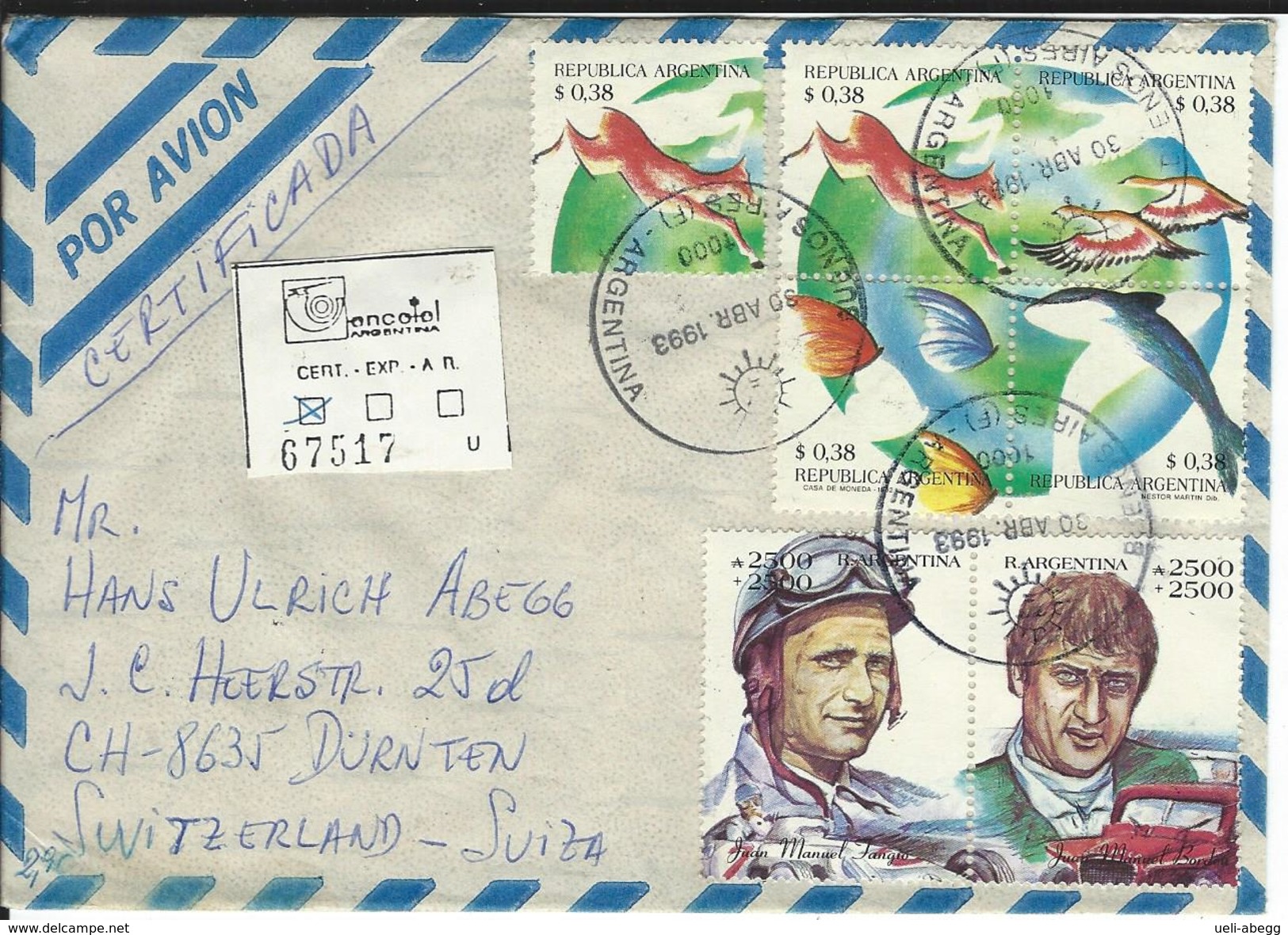 R-Brief Buenos Aires 30.4.93 Nach Dürnten CH - Storia Postale