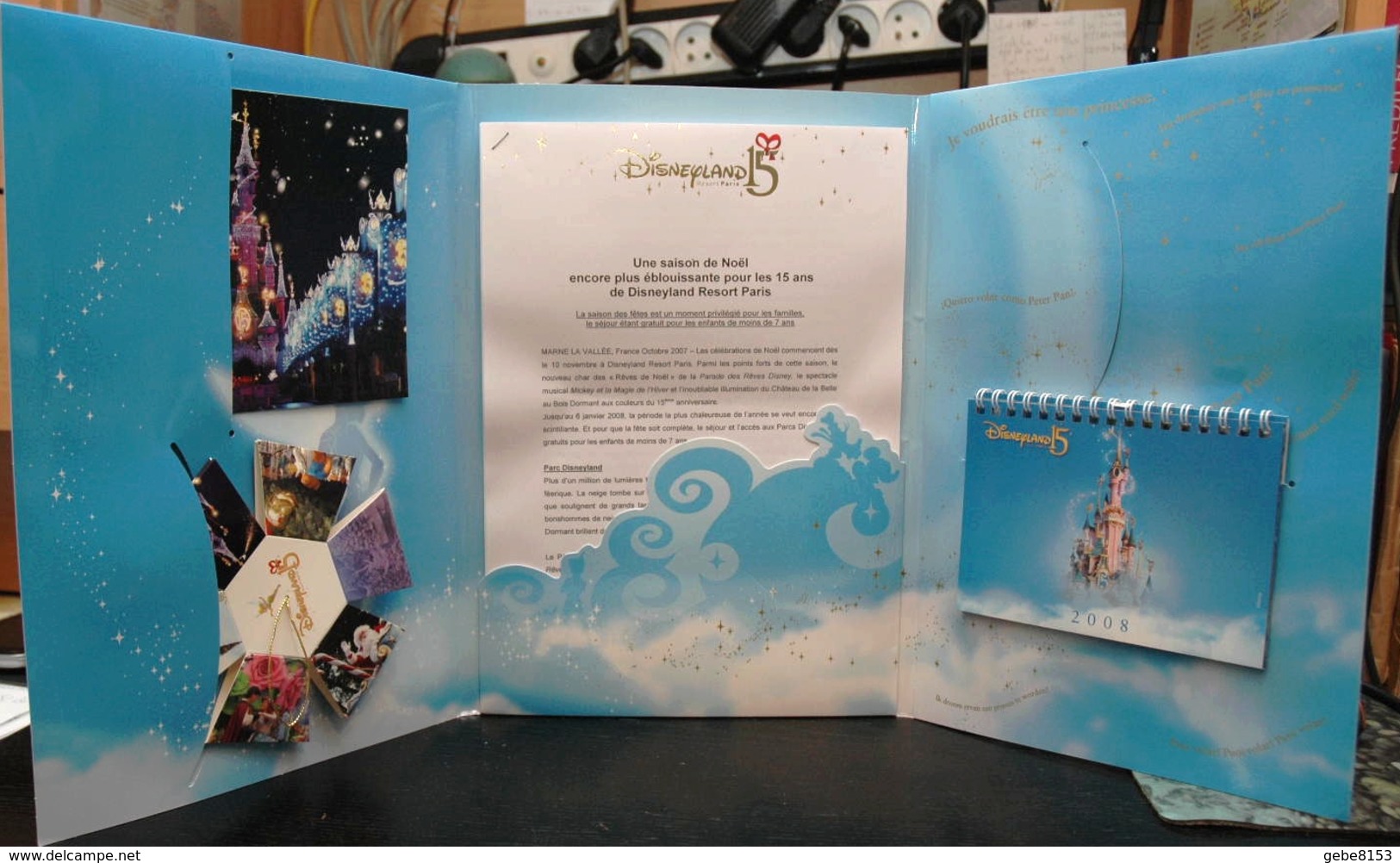 Dossier Presse Disney 15 Ans Disneyland Paris Triptyque Avec CP Château Calendrier 2008 Avec Roi Lion Cinéma - Autres & Non Classés