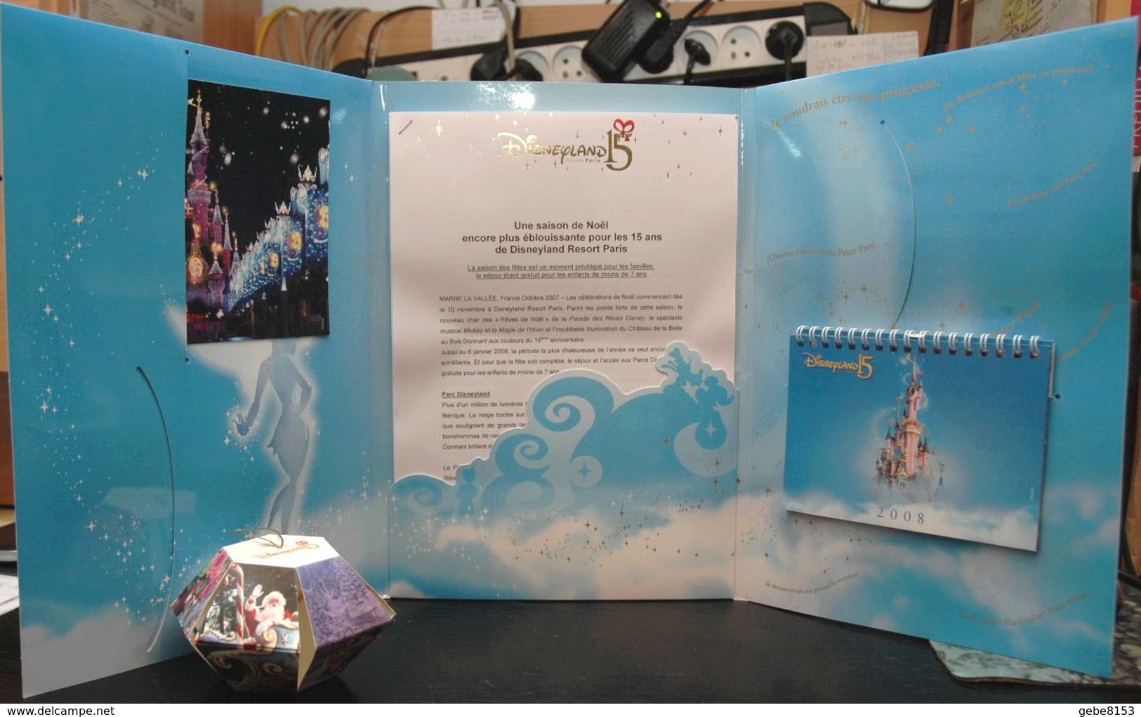 Dossier Presse Disney 15 Ans Disneyland Paris Triptyque Avec CP Château Calendrier 2008 Avec Roi Lion Cinéma - Autres & Non Classés