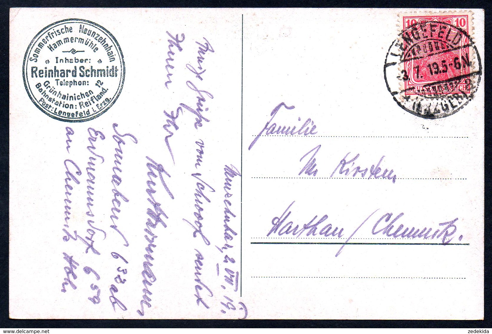 8813 - Alte Ansichtskarte - Hammermühle Mühle Gaststätte Reifland - Gel 1919 - Lengefeld