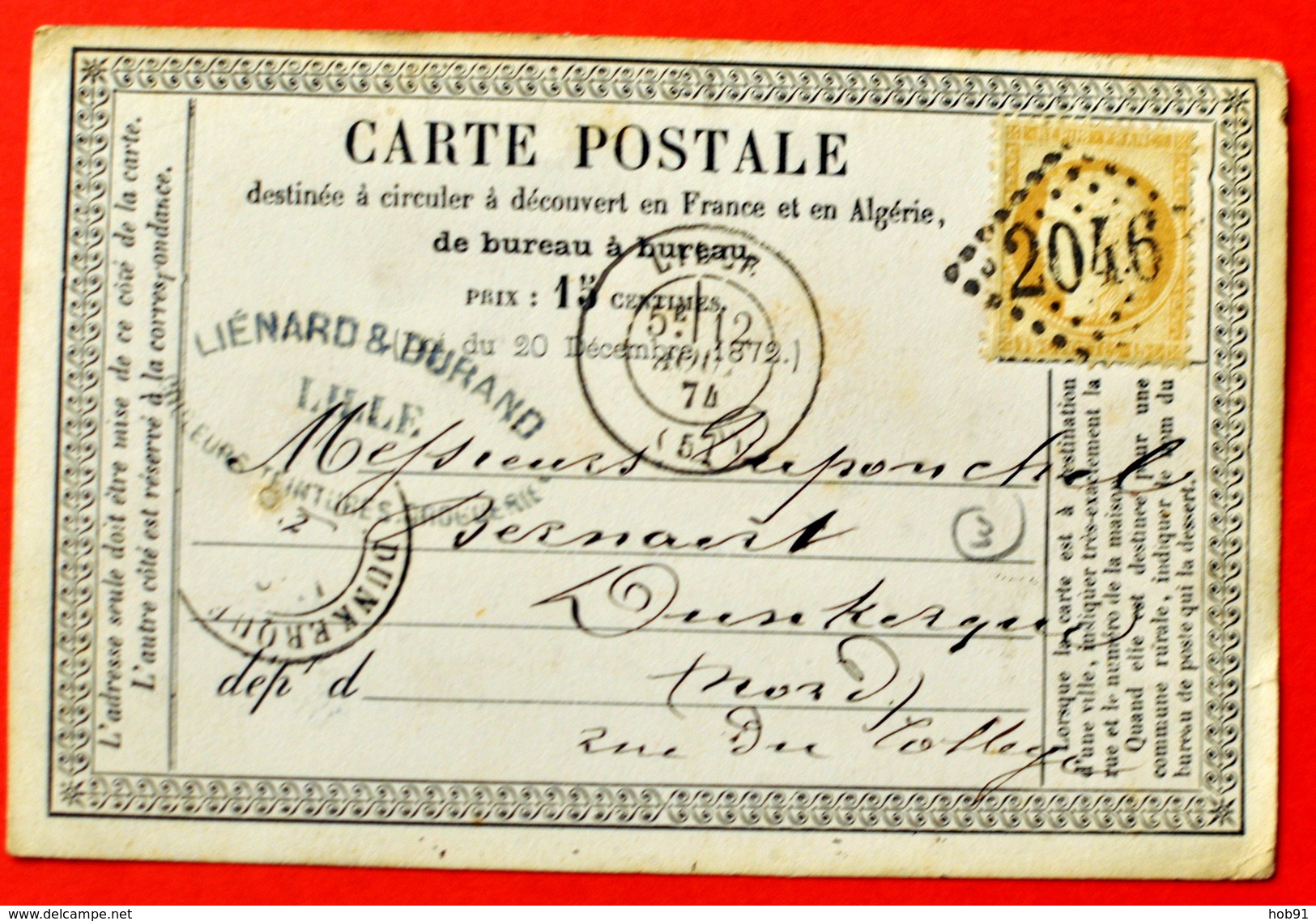 Carte Postale, LILLE à DUNKERQUE (Nord), GC 2046 (B42-L3) - 1849-1876: Période Classique