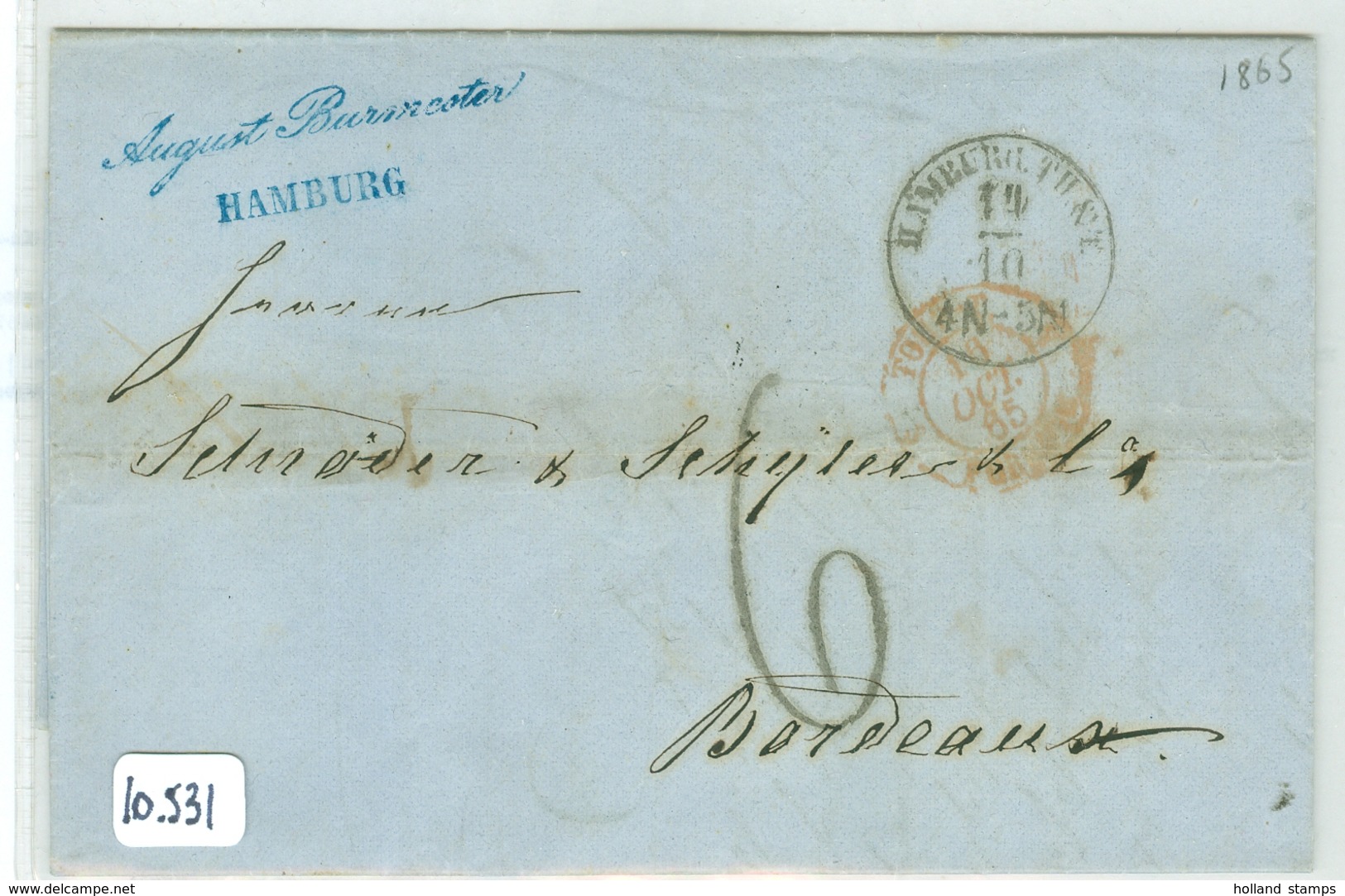 HANDGESCHREVEN BRIEF Uit 1865 Van HAMBURG DEUTSCHLAND Naar BORDEAUX FRANCE (10.531) - Hamburg