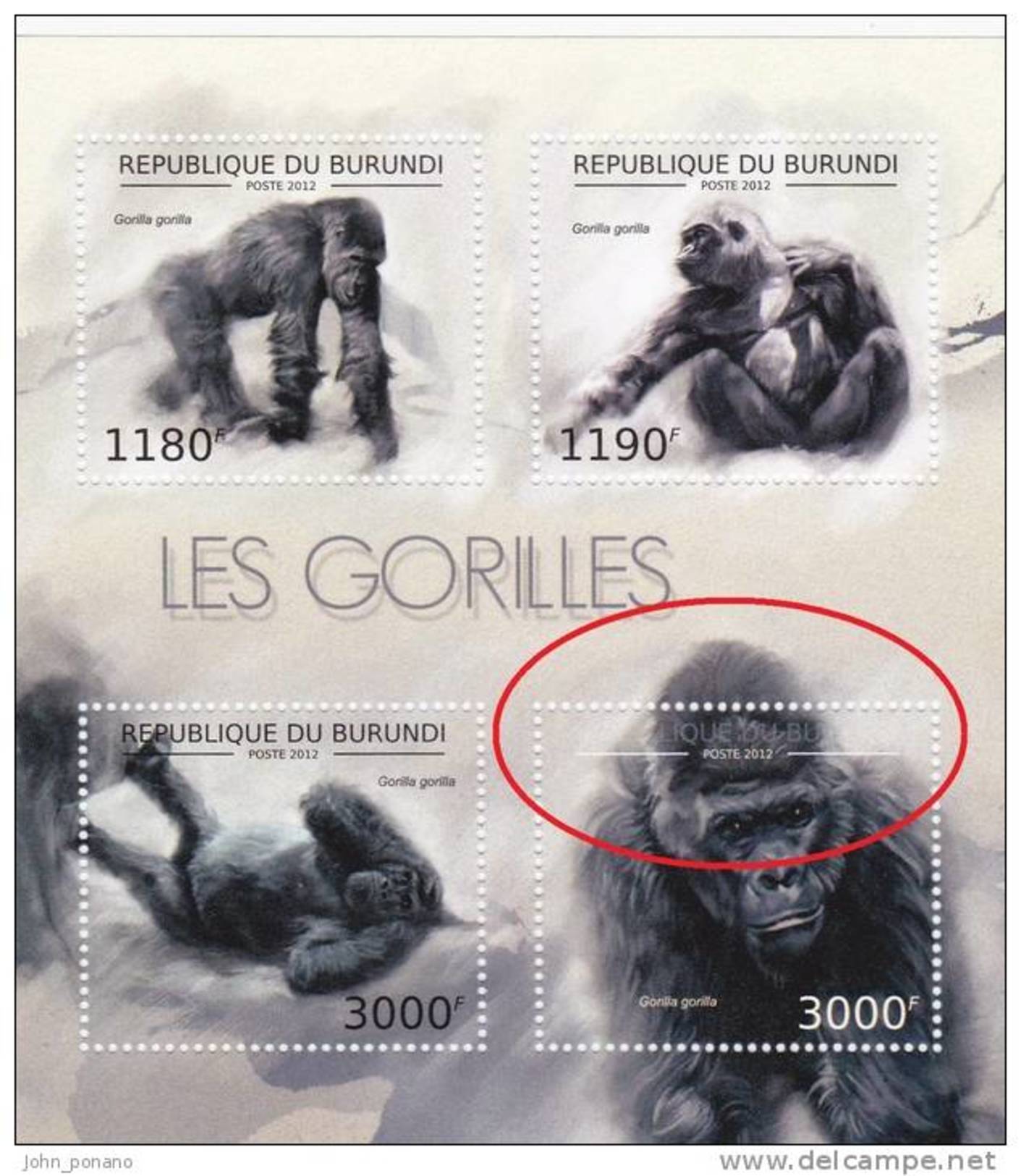 X] 1 Feuillet 1 Sheet ** Burundi Gorille Gorilla Variété Variety Nom Du Pays Illisible Name Of Country Unreadable - Sonstige & Ohne Zuordnung