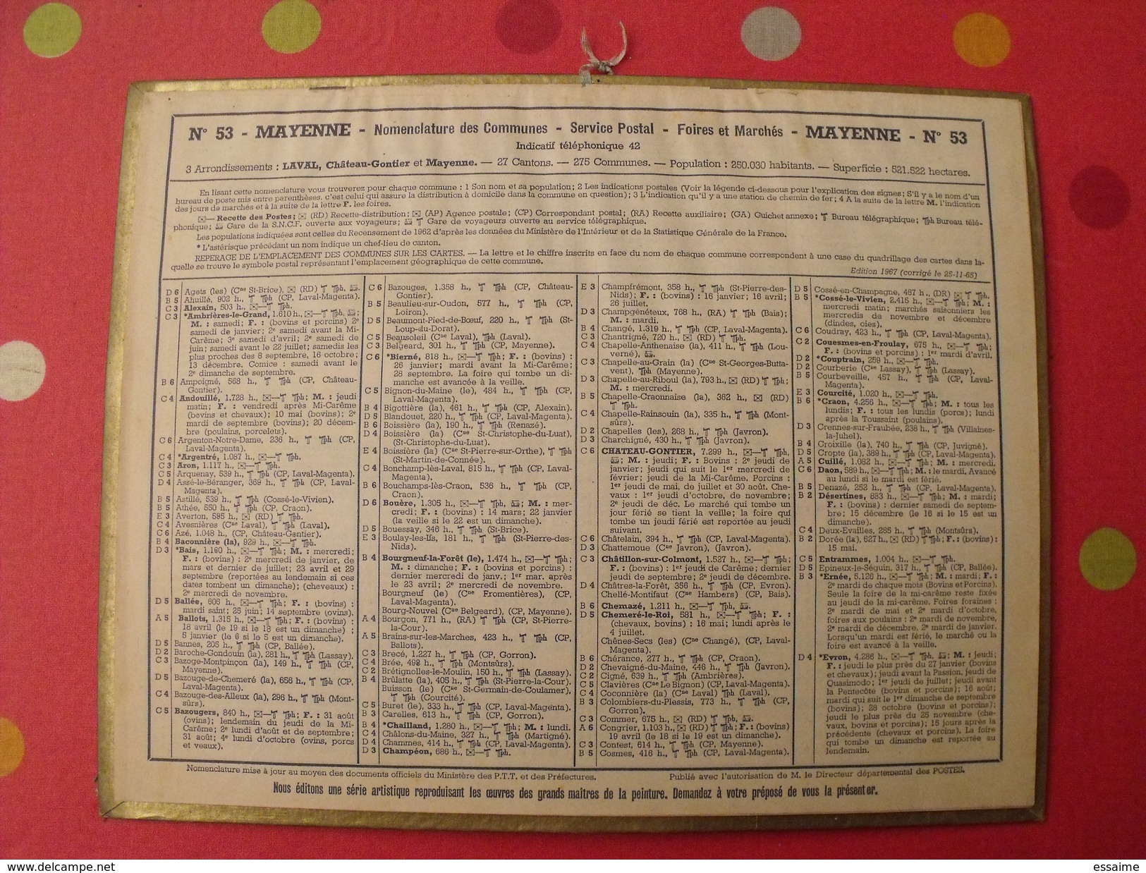 Calendrier Illustré En Carton De 1967. Almanach Des PTT Postes Facteur. Cartier Bresson - Tamaño Grande : 1961-70