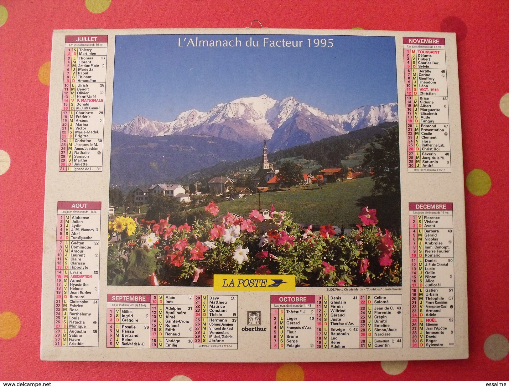 Calendrier Illustré En Carton De 1995. Almanach Des PTT Postes Facteur. Oberthur. Montagne - Big : 1991-00