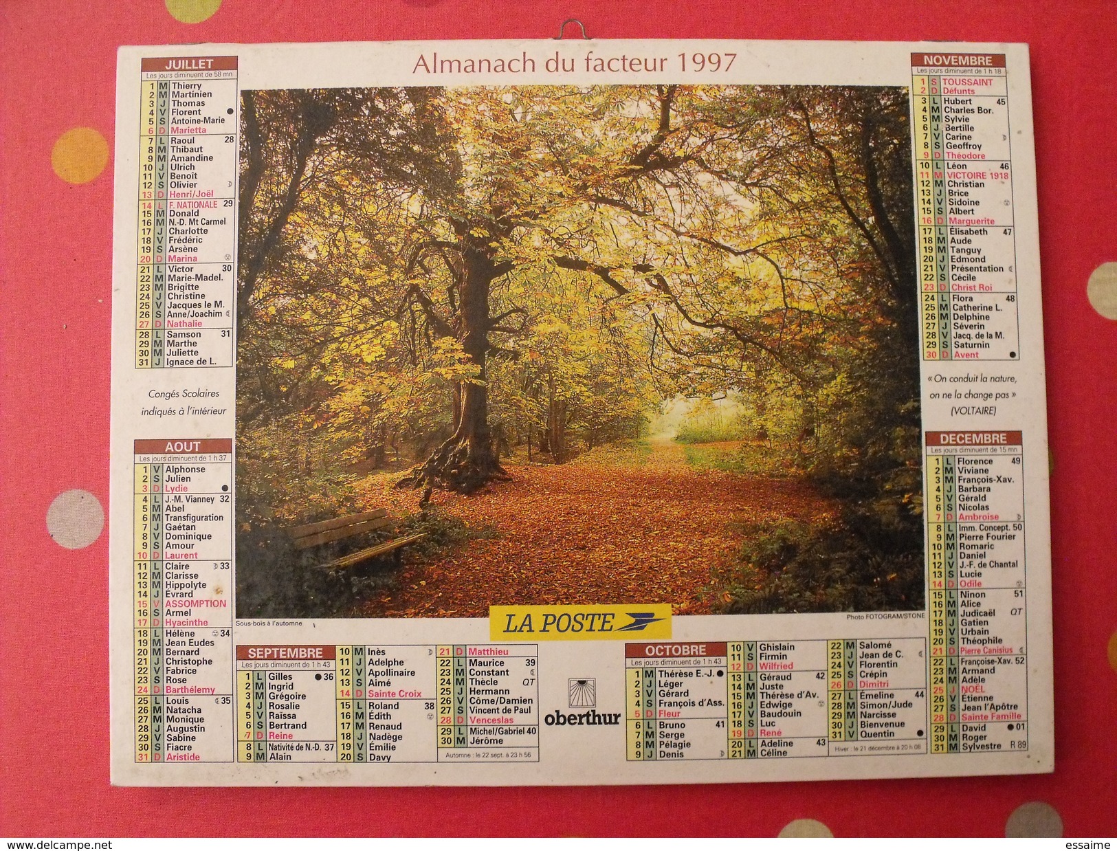 Calendrier Illustré En Carton De 1997. Almanach Des PTT Postes Facteur. Obetrhur. Jardin Bois - Big : 1991-00