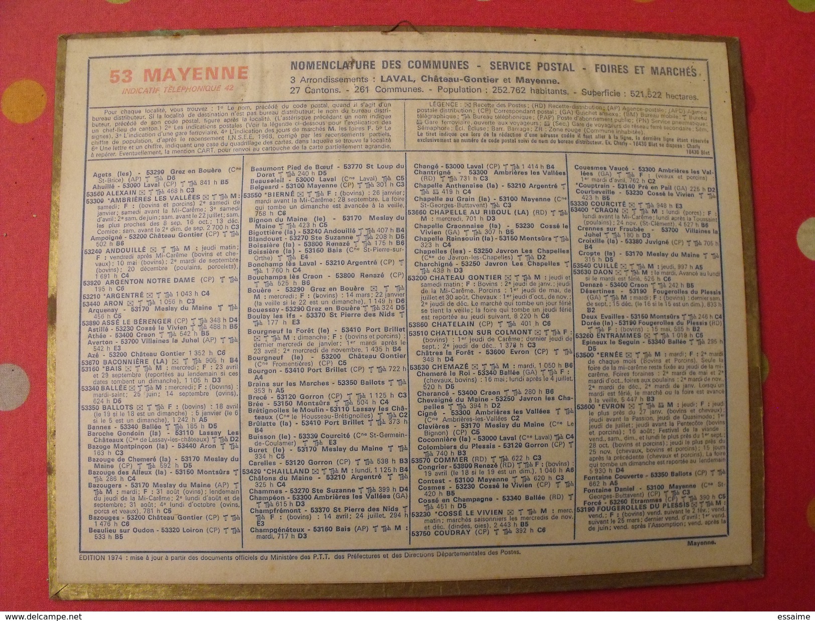 Calendrier Illustré En Carton De 1975. Almanach Des PTT Postes Facteur. Papillon - Big : 1971-80