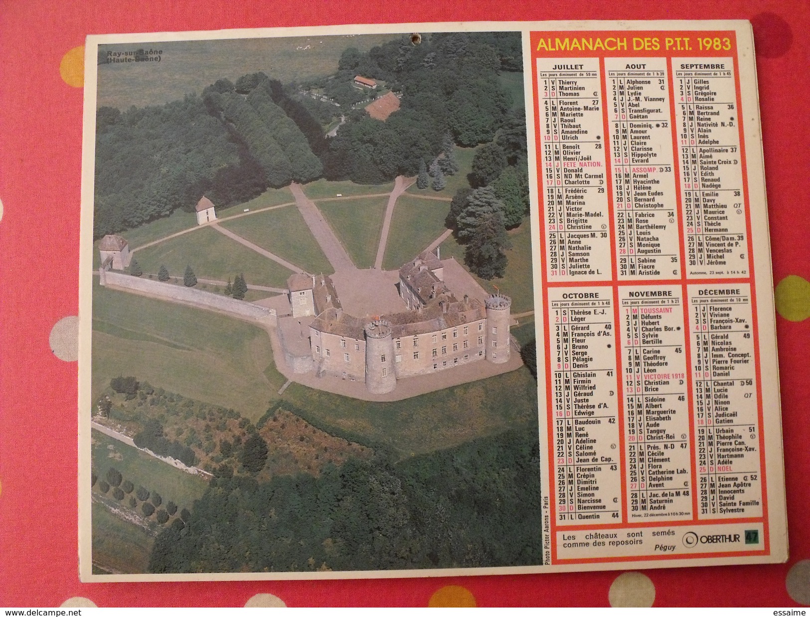 Calendrier Illustré En Carton De 1983. Almanach Des PTT Postes Facteur. Castel De Maussac. Ray Sur Saône - Groot Formaat: 1981-90