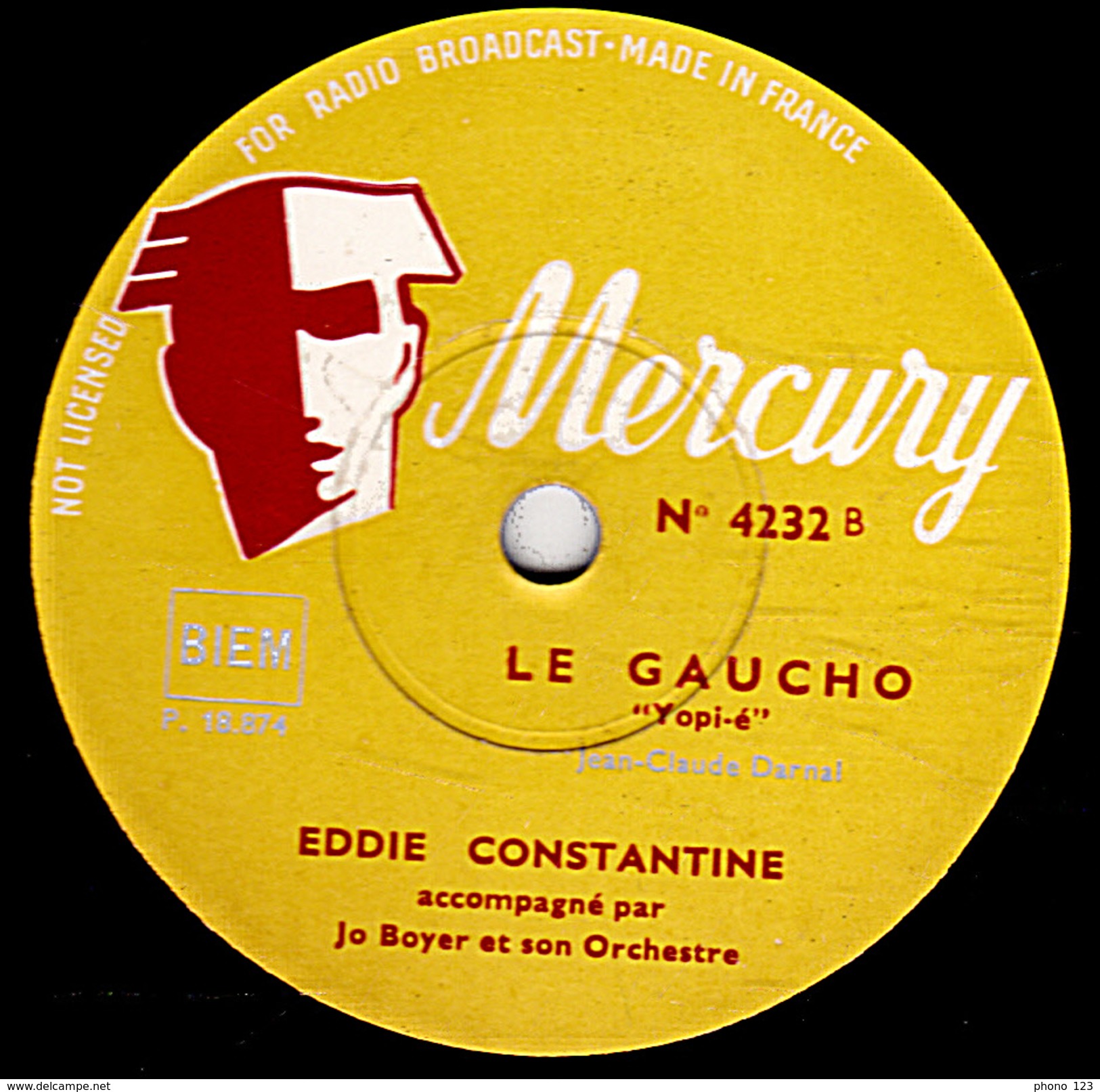 78 T. - 25 Cm - état  EX -  EDDIE CONSTANTINE - LE SOUDARD - LE GAUCHO - 78 T - Disques Pour Gramophone