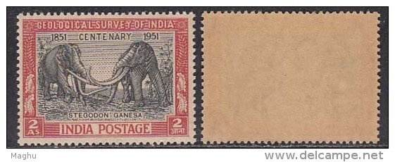 India MNH 1951, Cent., Of Geological Survey, Elephant, Animal, Shegodon Ganesa, - Neufs