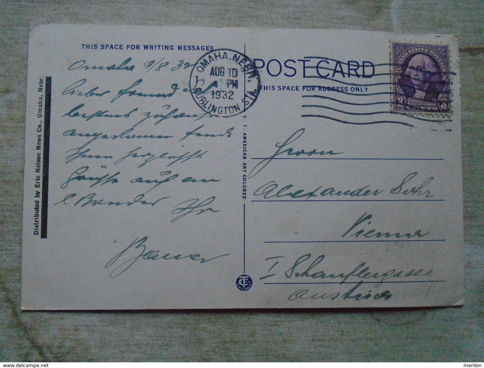 D144876 US  Nebraska - OMAHA - TheBrandeis Store -US Flag  - 1932 Burlington Station Cancel- Postal Handstamp Cachet - Omaha