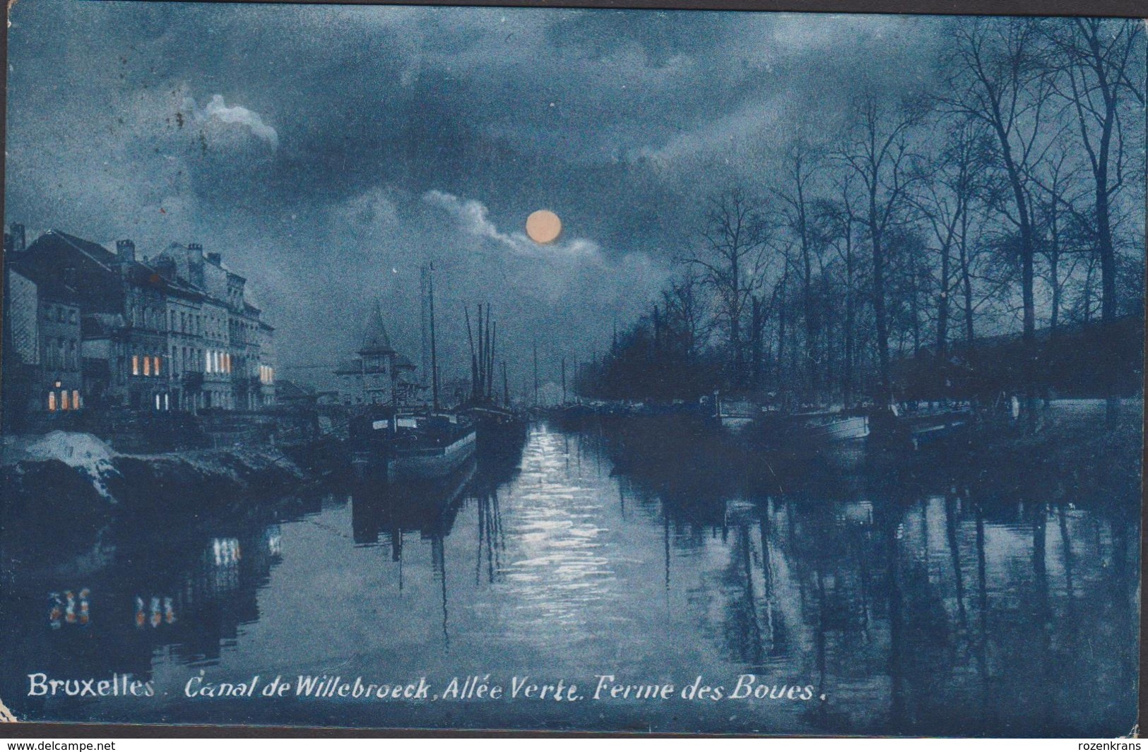 Carte à La Lune  Bruxelles Canal De Willebroeck Barge Peniche Binnenvaart Maanlicht Volle Maan Moonlight Full Moon CPA - Brussel Bij Nacht