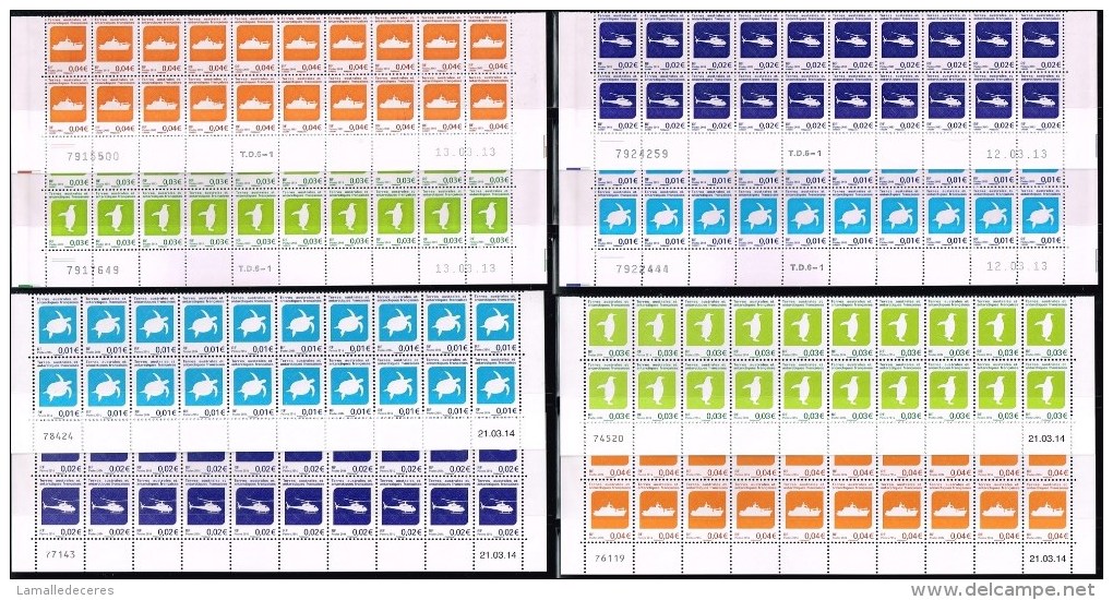 SERIES TAAF CENTIMES 2013 GRAVES ET 2014 OFF SET BAS DE FEUILLES COINS DATES - Nuevos