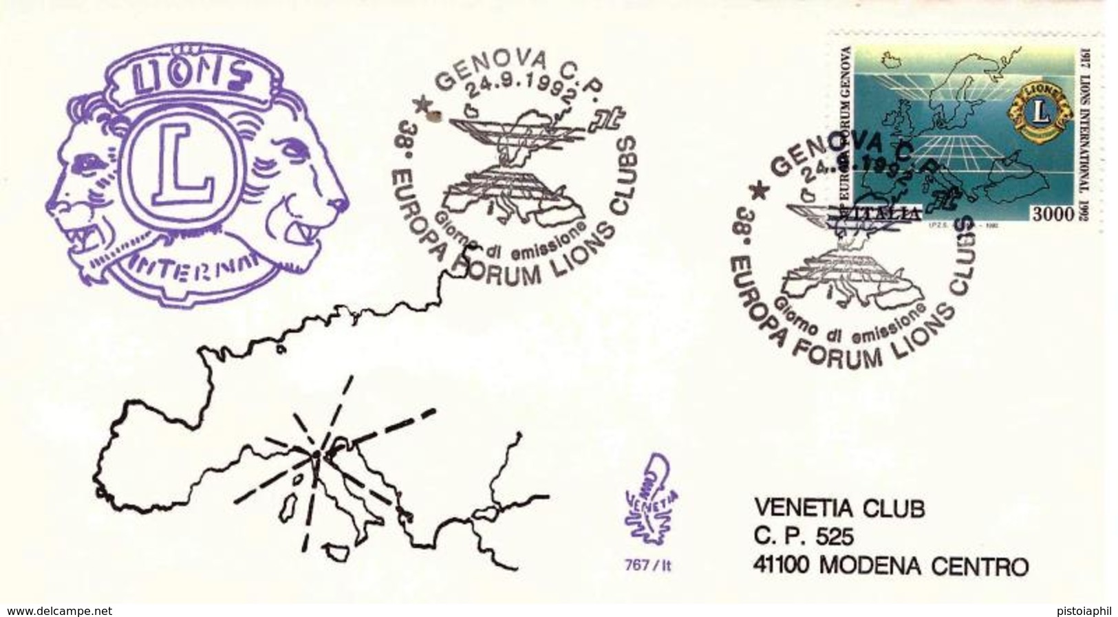 Fdc Venetia LIONS 1992- Viaggiata  AS_Genova - FDC