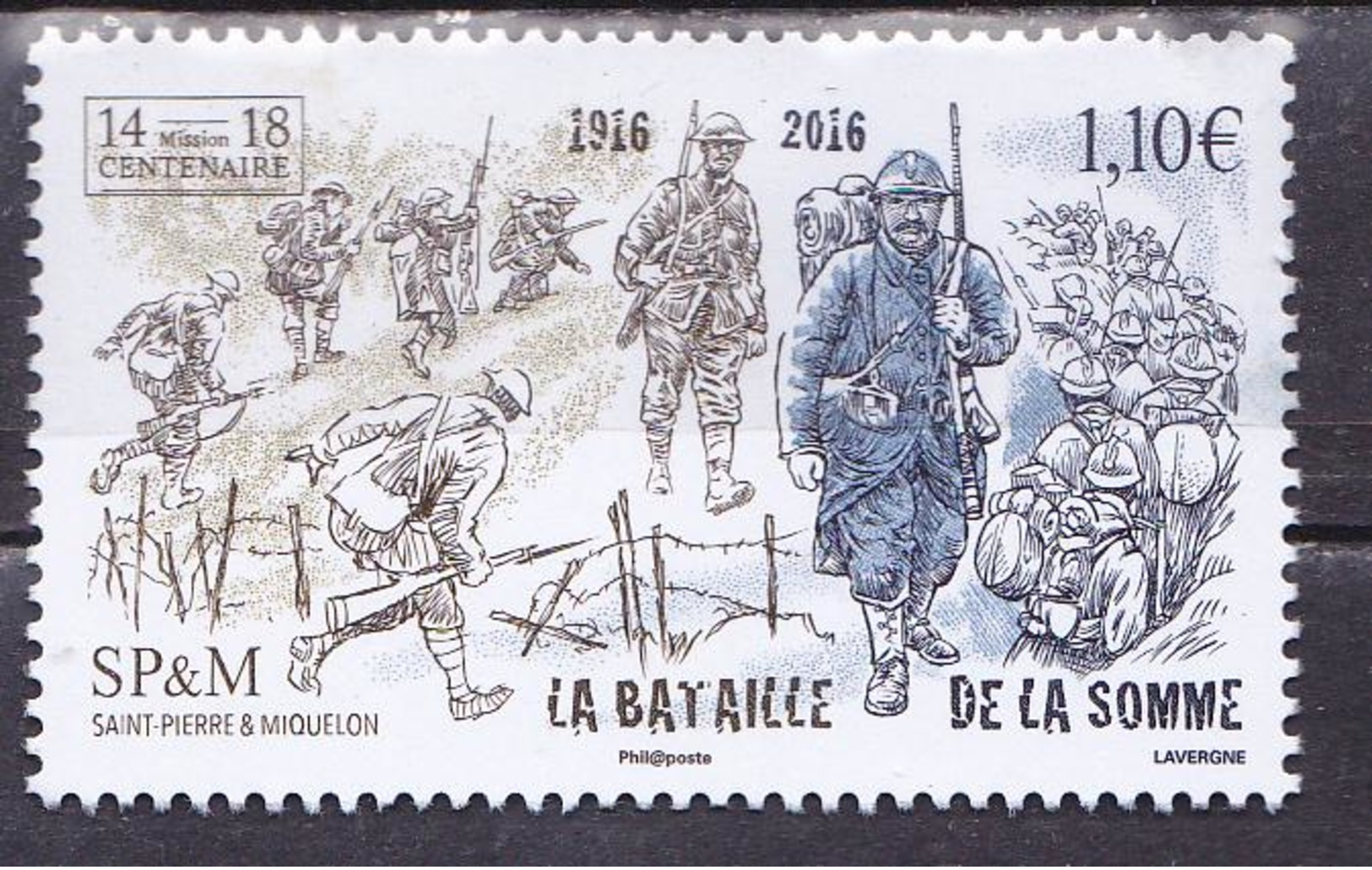 S.P.M.2016 BATAILLE DE LA SOMME MNH - Ungebraucht