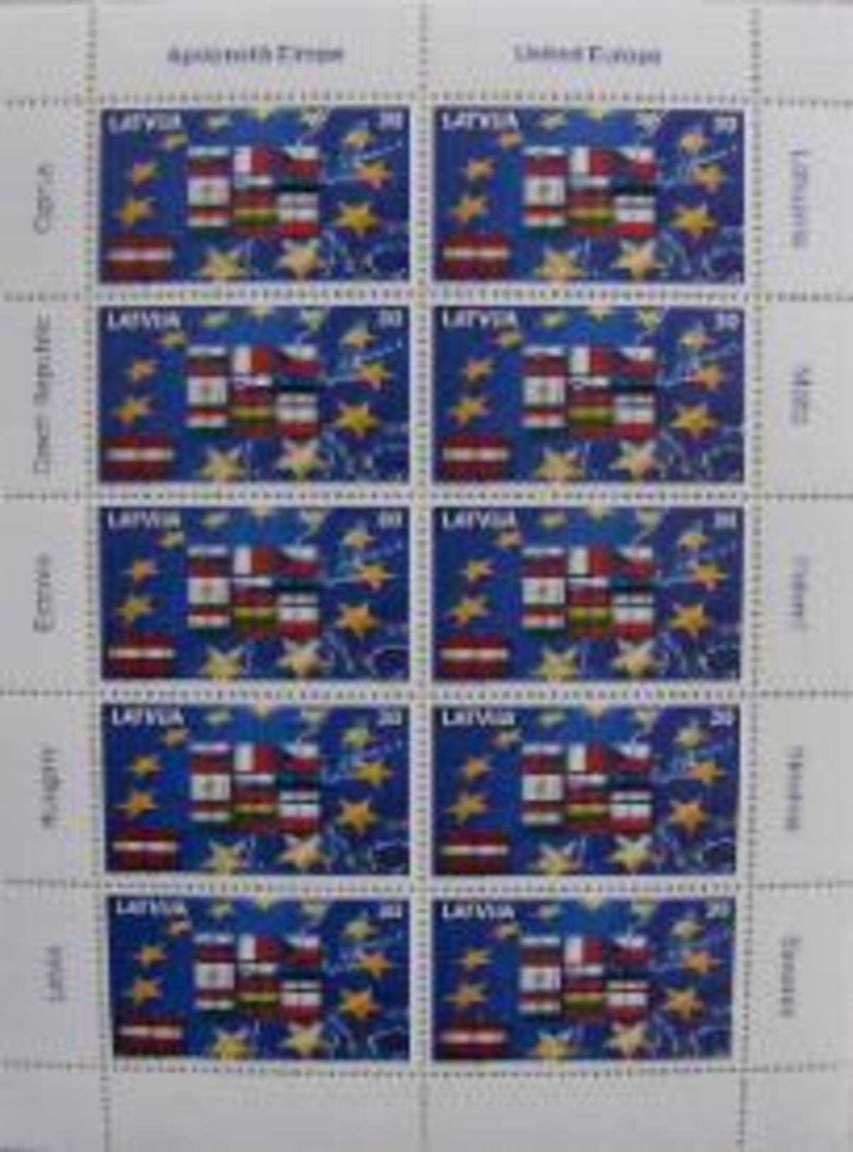 Latvia-Joint Issue Of Ten Countries - EU Candidates - European Union, 2004- Mint- MNH  2 Minisheet  FULL SET - 2004