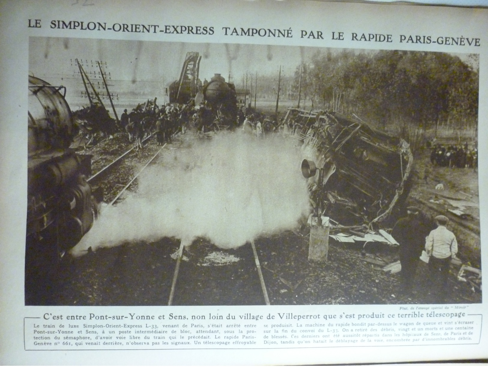 Le Simplon Orient Express , Tamponné Par Le Rapide Paris Genéve , Chemins De Fer 1919 - Documenti Storici