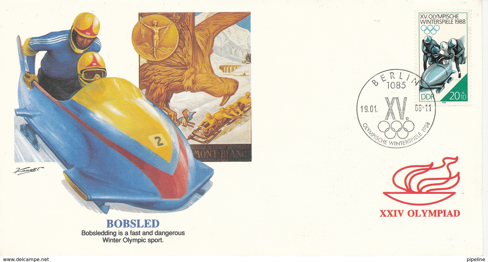 Germany DDR FDC 19-1-1988 XXIV Olympiad Bobsled With Cachet - Autres & Non Classés