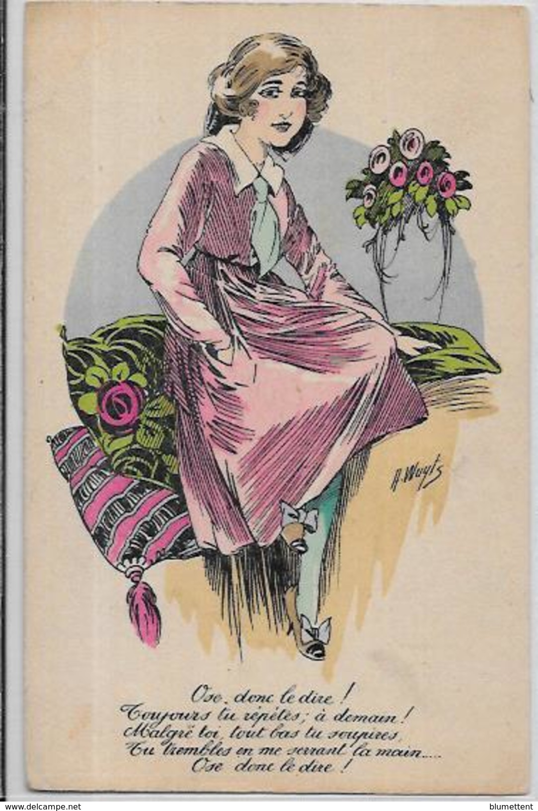 CPA Femme Girl Woman Art Nouveau Mode écrite WUYTS Noyer 51 - Wuyts