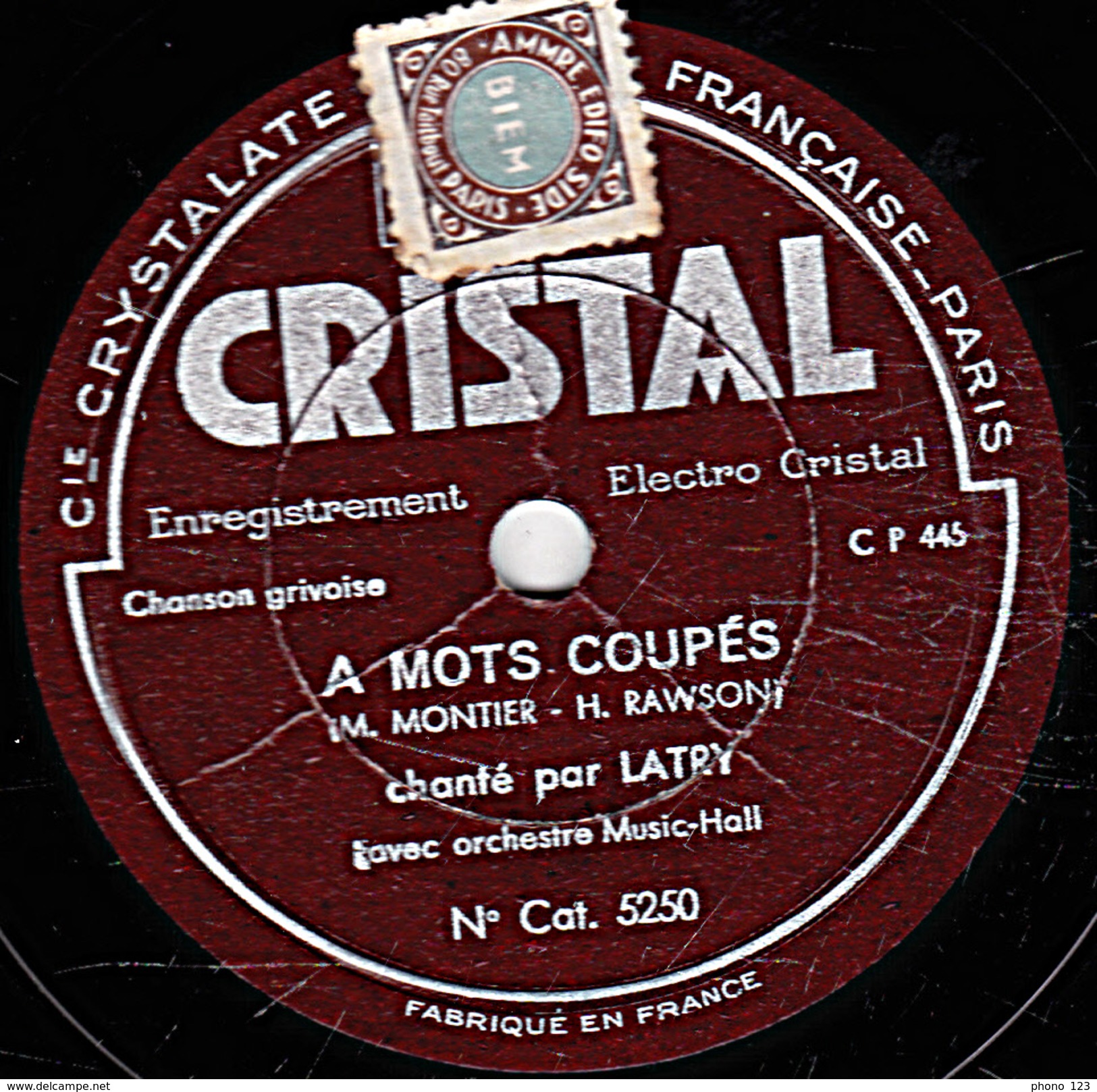 78 T. - 25 Cm - état  TB -  LATRY - OUVR' LA FENÊTRE - A MOTS COUPES - 78 T - Disques Pour Gramophone