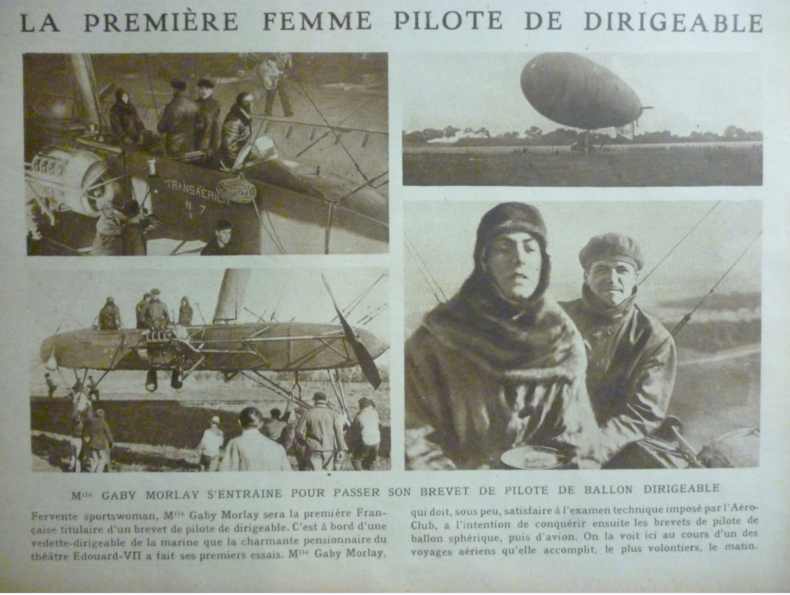 Gaby Morlay , Premiére Femme Pilote De Dirigeable 1919 - Documents Historiques