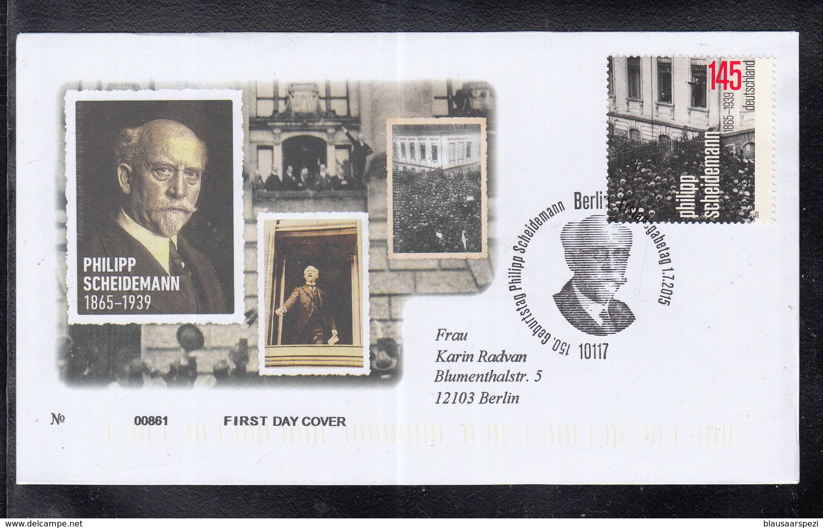 B 5203 ) Bund Germany 2015 FDC  - 150. Geburtstag Von Philipp Scheidemann    // Free Shipping To - Altri & Non Classificati