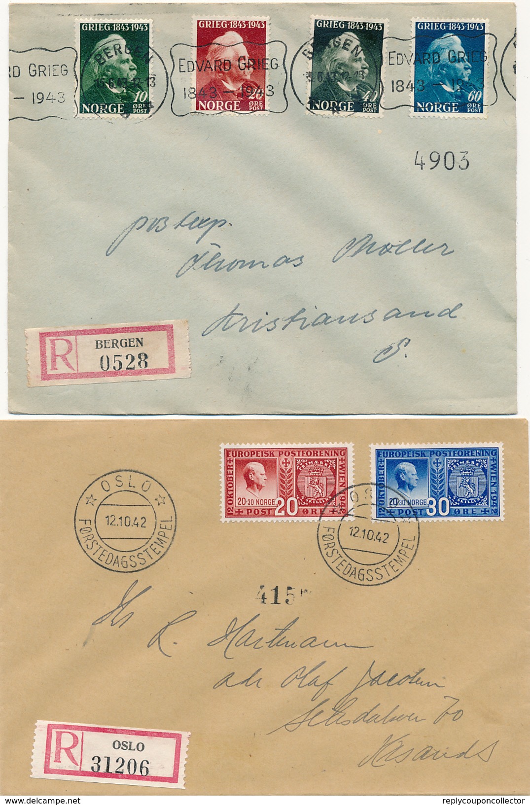 NORGE / NORWEGEN - 8 Belege Aus 1941-1943 -  Big Letter, Dispatch = 7,70 EURO (registered Mail) - Sammlungen