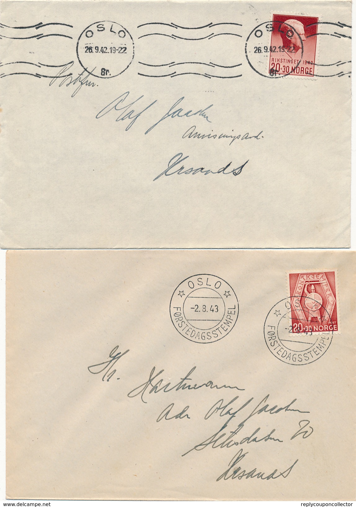 NORGE / NORWEGEN - 8 Belege aus 1941-1943 -  big letter, dispatch = 7,70 EURO (registered mail)