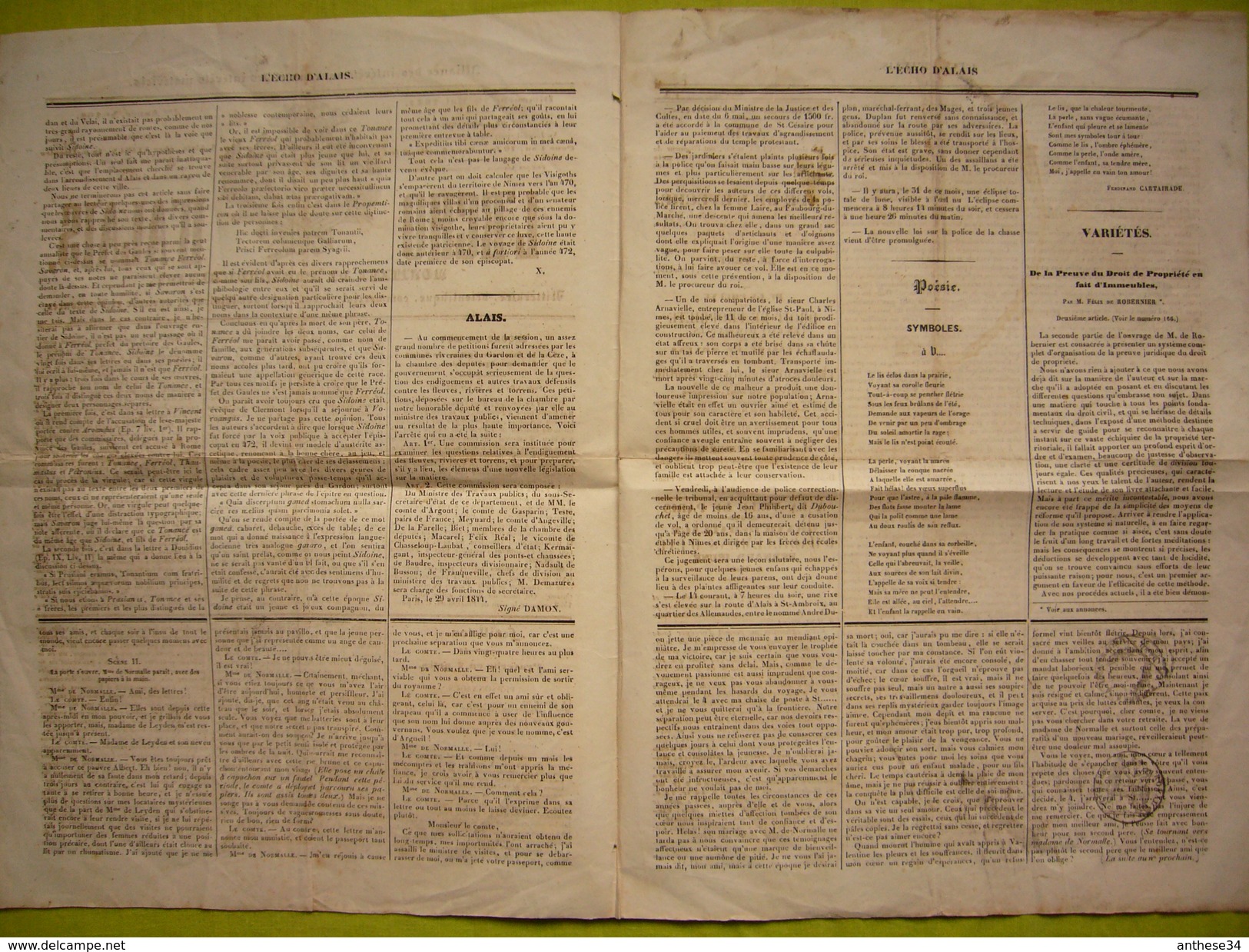 Journal L'Echo D'Alais 19 Mai 1844 Hebdomadaire N°168 - 1800 - 1849