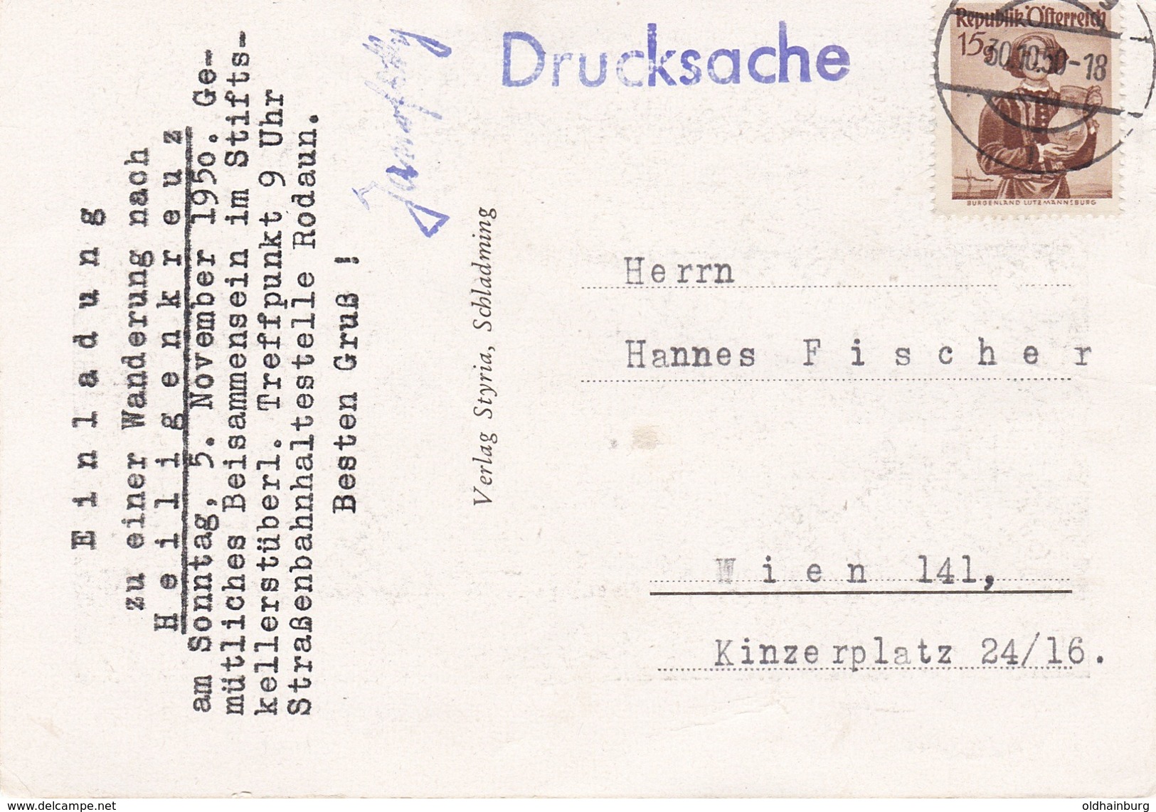 4076d: Einladung Wanderung Heiligenkreuz 5. November 1956, Toller Heimatbeleg Zweiseitig Gescannt - Heiligenkreuz