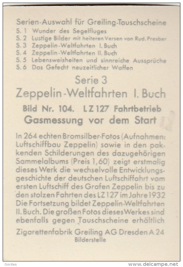 Greiling Tauschscheine - Zeppelin Weltfahrten - Nr. 127 - Photo 40x60mm - Airships