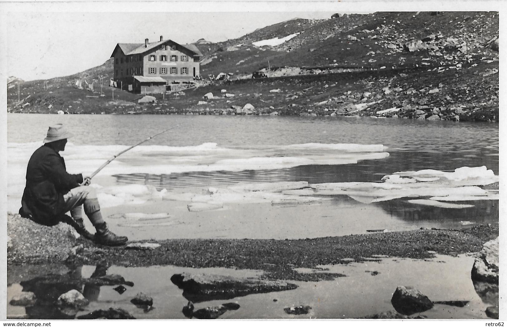 FLÜELA - HOSPIZ &rarr; Angler Versucht Sein Glück, Fotokarte Ca.1940 - Sonstige & Ohne Zuordnung