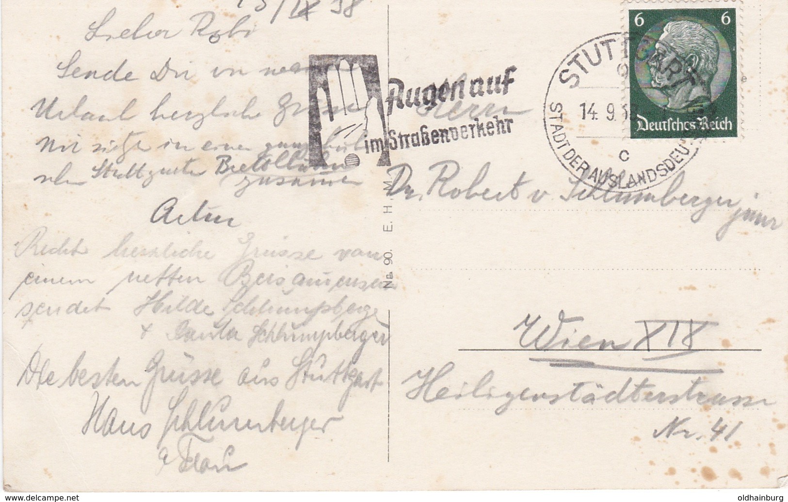 4076w: Verkehrssicherheit- Motivstempel Hindenburg 1938, Seltener Motivbeleg - Unfälle Und Verkehrssicherheit